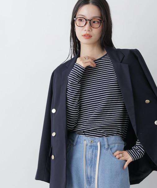 前後2wayスパンテレコカットボーダークルーカーディガン