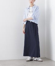 多機能2wayストレッチ ベルテッドセミフレアマキシスカート(セットアップ可)