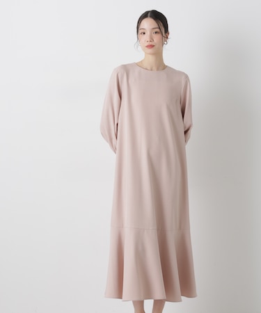 ヘムフレアクルミボタンスリーブワンピース