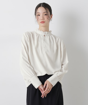 前後2wayスタンドカラーギャザーブラウス