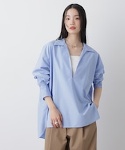 ディープVスキッパープルオーバーシャツ