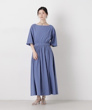 ウエストギャザーボートネックワンピース