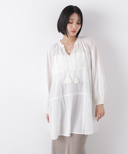 made in INDIA ティアードチュニックブラウス