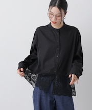 スカラレースコンビスタンドカラーシャツ