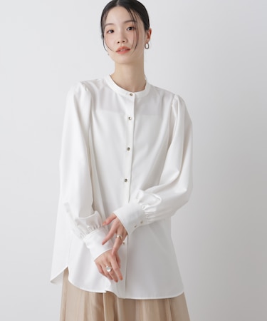 マシンウォッシャブルイージーケア ギャザースリーブブラウス