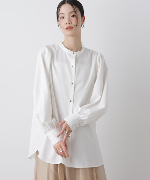 マシンウォッシャブルイージーケア ギャザースリーブブラウス