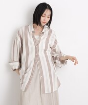 マシンウォッシャブルリネン混 ボリュームスリーブシャツ