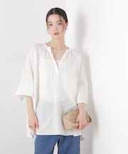 マシンウォッシャブルリネン混 ドルマンプルオーバーブラウス