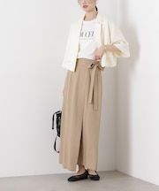 多機能リネン混ラップ風サイドリボンスカート(セットアップ可)