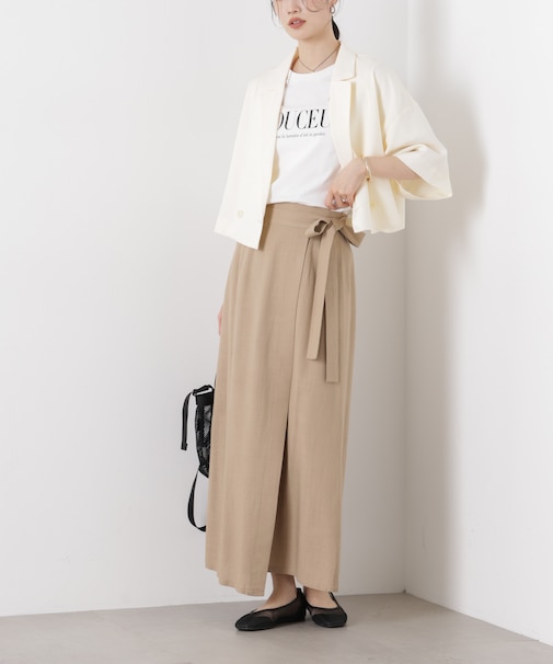 多機能リネン混ラップ風サイドリボンスカート(セットアップ可)
