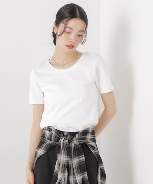 抗菌防臭コットンフライスカットクルーネックトップス
