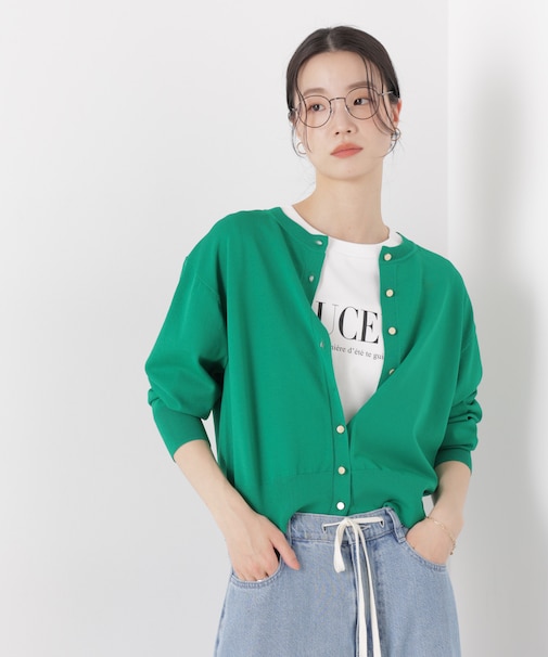 洗濯機洗い可UVカット接触冷感金ボタンクルーカーディガン