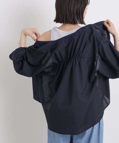 バックギャザーシアーシャツカーディガン