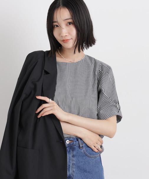 変形スリーブプルオーバーブラウス