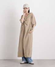 多機能リネンライク前後2wayランタンスリーブワンピース