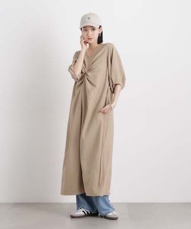多機能リネンライク前後2wayランタンスリーブワンピース