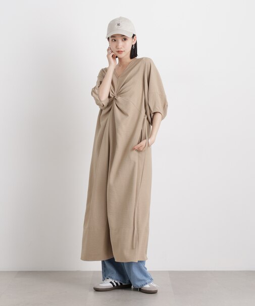 多機能リネンライク前後2wayランタンスリーブワンピース