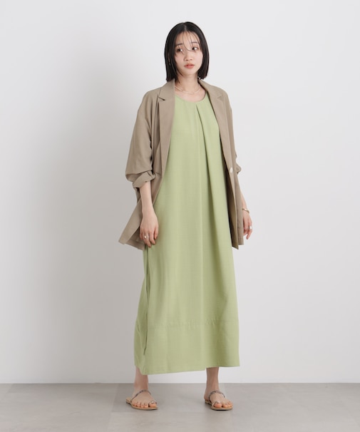 多機能リネンライク前後2wayランタンスリーブワンピース