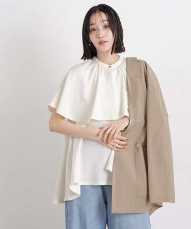 多機能リネンライクケープカラーセットデザインブラウス