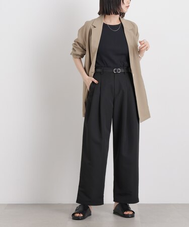 平織りツータックワイドパンツ