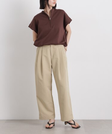平織りツータックワイドパンツ