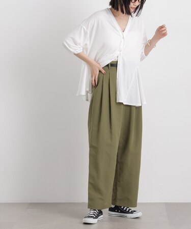 平織りツータックワイドパンツ