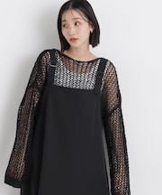 ワイドシルエットメッシュニットプルオーバー