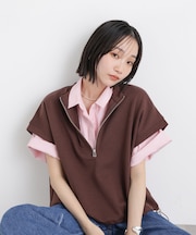 ドビーストライプクロップド半袖シャツ(セットアップ可)