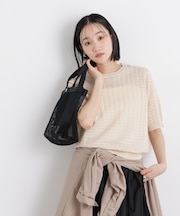 ポコポコスクエア柄クルーネック半袖ニットプルオーバー