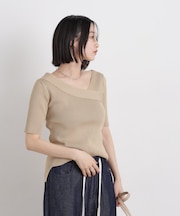 前後2wayボート&アシメネックリブニットトップス