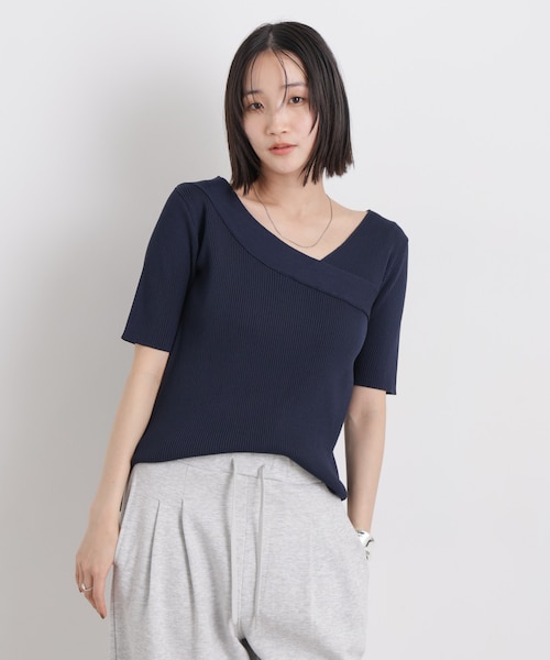 フォクシー 2WAYリブニットカットソー 37287 ボートネック 38 S 紺 na-00391-v-32.jpg
