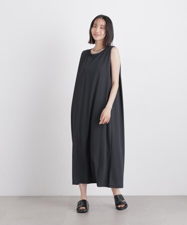 汗隠糸加工&多彩機能カットソー素材 タックスリーブワンピース