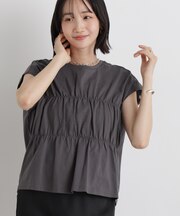 フロントシャーリングデザインカットトップス
