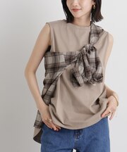 バックタックラウンドヘムノースリーブカットトップス