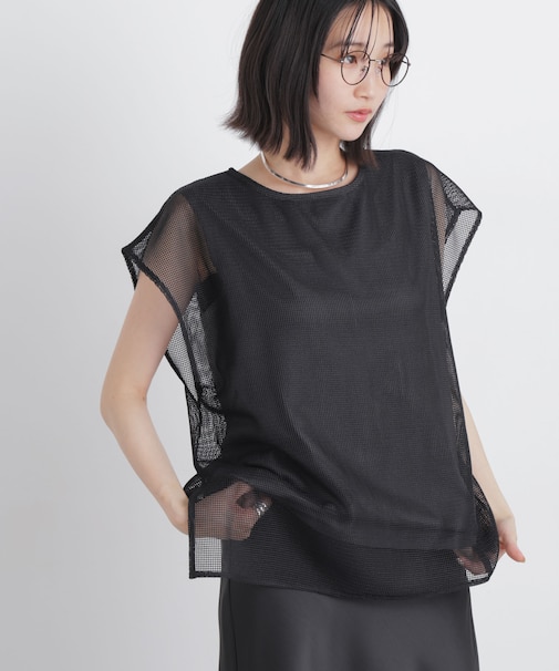 カラミメッシュレイヤードカットトップス