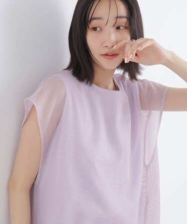 カラミメッシュレイヤードカットトップス