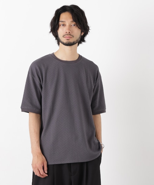 ヘリンボンジャガードTシャツ 半袖