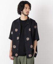 フラワー刺繍シャツ 半袖