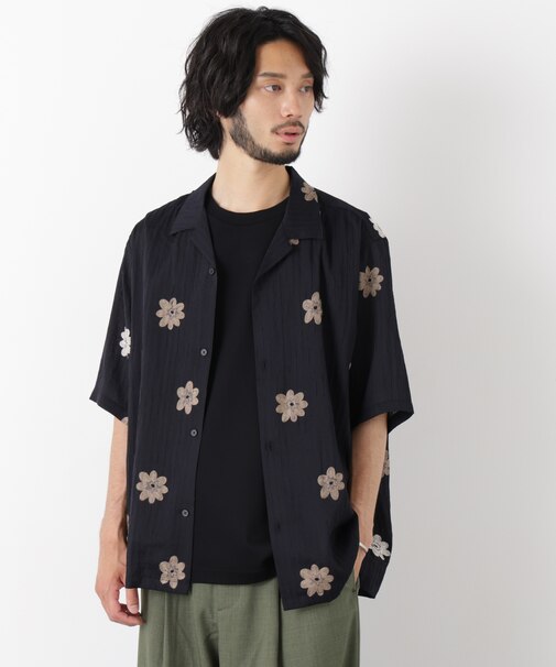 フラワー刺繍シャツ 半袖