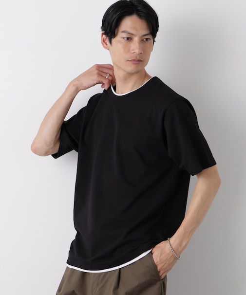フェイクレイヤード鹿の子Tシャツ 半袖
