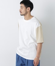 2トーンシルケット切り替えTシャツ 半袖