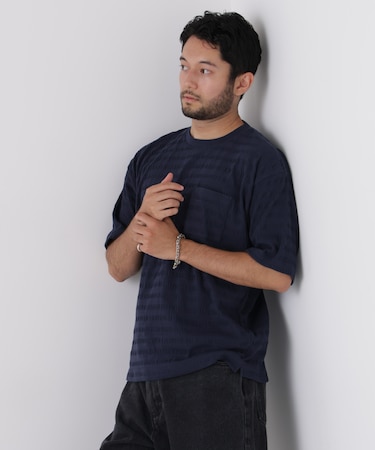リブボーダーポケットTシャツ 半袖