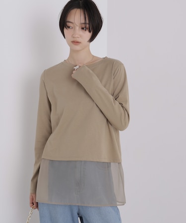 オーガンジーヘム切り替えロングスリーブTシャツ