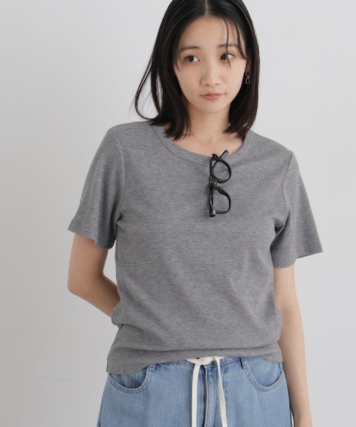 ラメリブカットクルーネックTシャツ