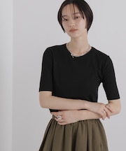 ソフトシアーリブクルーネック半袖トップス