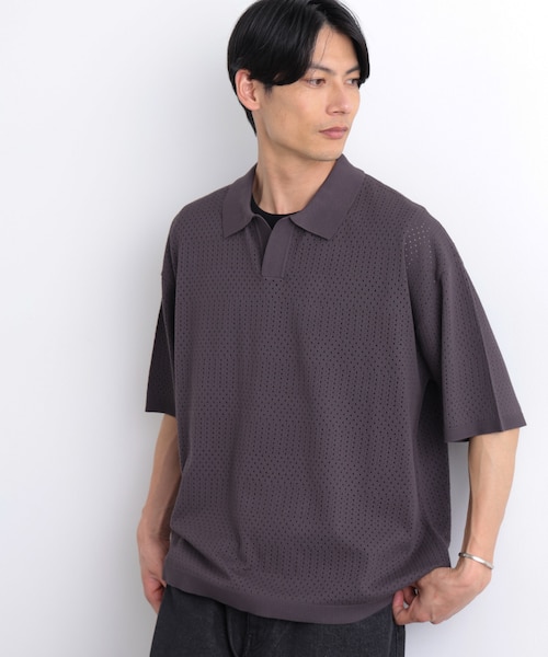 半額　ZANONE グレー スキッパーポロ　シャツ　半袖ニット　48 メンズ スキッパーテックニットポロシャツ／半袖｜ナノ_ユニバースの
