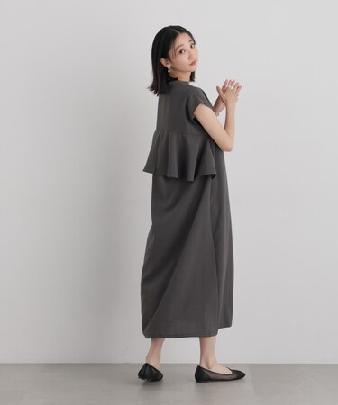リネンタッチバックフレアスキッパーワンピース