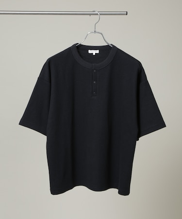 NORMANBROS/ショート丈ワッフルヘンリーネックTシャツ 半袖