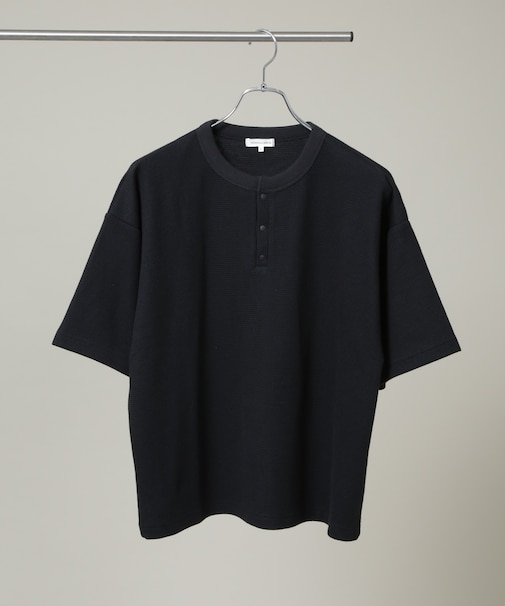 NORMANBROS/ショート丈ワッフルヘンリーネックTシャツ 半袖