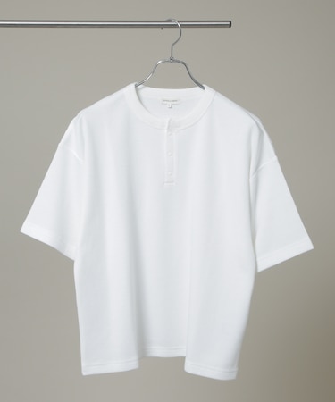 NORMANBROS/ショート丈ワッフルヘンリーネックTシャツ 半袖